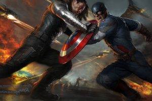 movies, Captain America: The Winter Soldier, Captain America, Concept Art, Bucky Barnes, Fighting