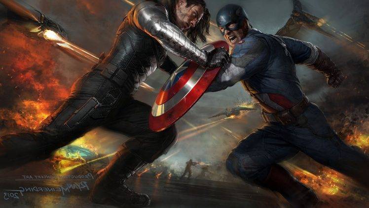movies, Captain America: The Winter Soldier, Captain America, Concept Art, Bucky Barnes, Fighting HD Wallpaper Desktop Background