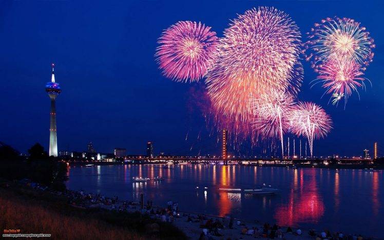 fireworks, Lake HD Wallpaper Desktop Background
