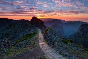 sunset, Path, Rock, Nature