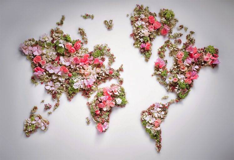 world, Flowers, World Map HD Wallpaper Desktop Background