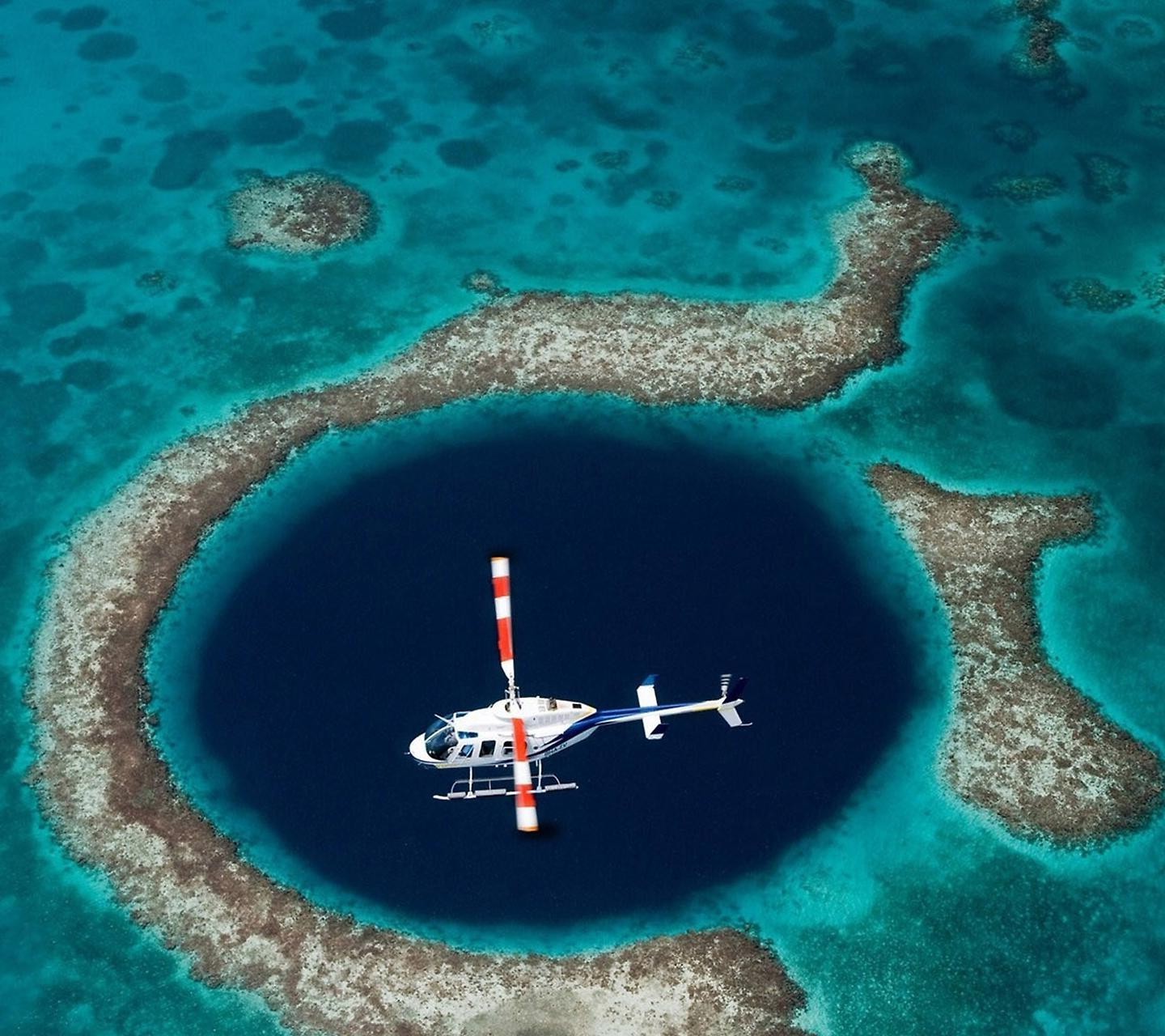 nature, Sea, Great Blue Hole, Helicopters Wallpaper