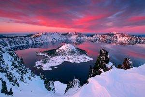 ice, Red, Sunset, Lake