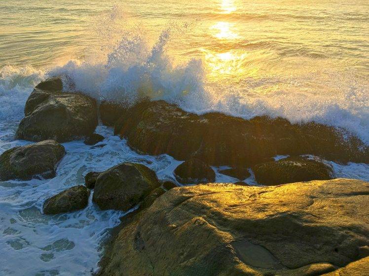 Sri Lanka, Nature, Beach, Waves, Sea, Rock, Trees, Sunrise, Photography HD Wallpaper Desktop Background
