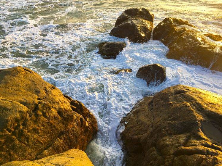Sri Lanka, Nature, Beach, Waves, Sea, Rock, Sunrise, Photography HD Wallpaper Desktop Background