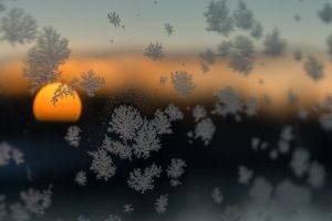 nature, Sun, Sunset, Glass, Winter, Snow, Snow Flakes, Depth Of Field, Clouds, Blurred, Frost, Photography