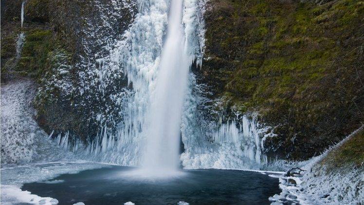 waterfall, Lake, Frozen Lake HD Wallpaper Desktop Background
