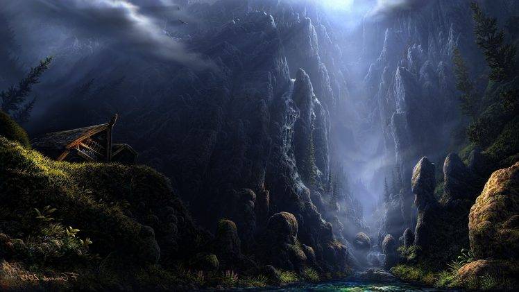mountain, Trees, Landscape, Lake, Clouds, Birds, Mist HD Wallpaper Desktop Background