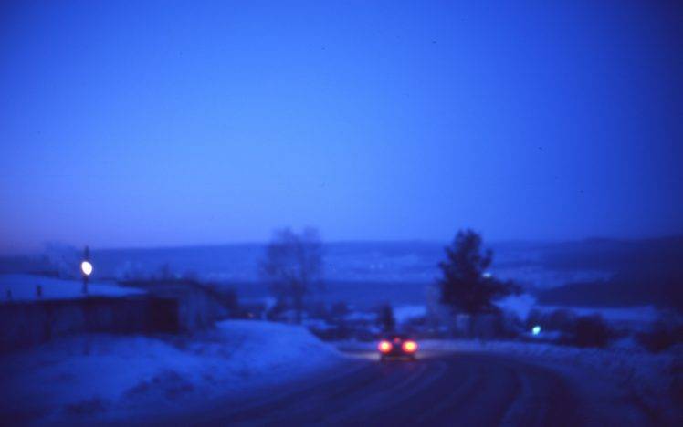 photography, Landscape, Nature, Blue, Winter, Road, Trees, Blurred, Frost HD Wallpaper Desktop Background