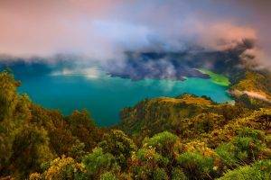 landscape, Nature, Lake, Turquoise, Water, Forest, Mountain, Clouds, Indonesia