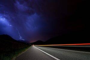 photography, Landscape, Nature, Night, Lightning, Storm, Road, Long Exposure