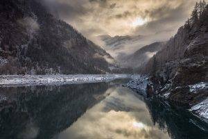 nature, Landscape, Lake, Mountain, Forest, Snow, Clouds, Winter, Daylight, Reflection, Italy