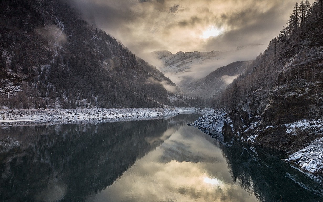 nature, Landscape, Lake, Mountain, Forest, Snow, Clouds, Winter, Daylight, Reflection, Italy Wallpaper
