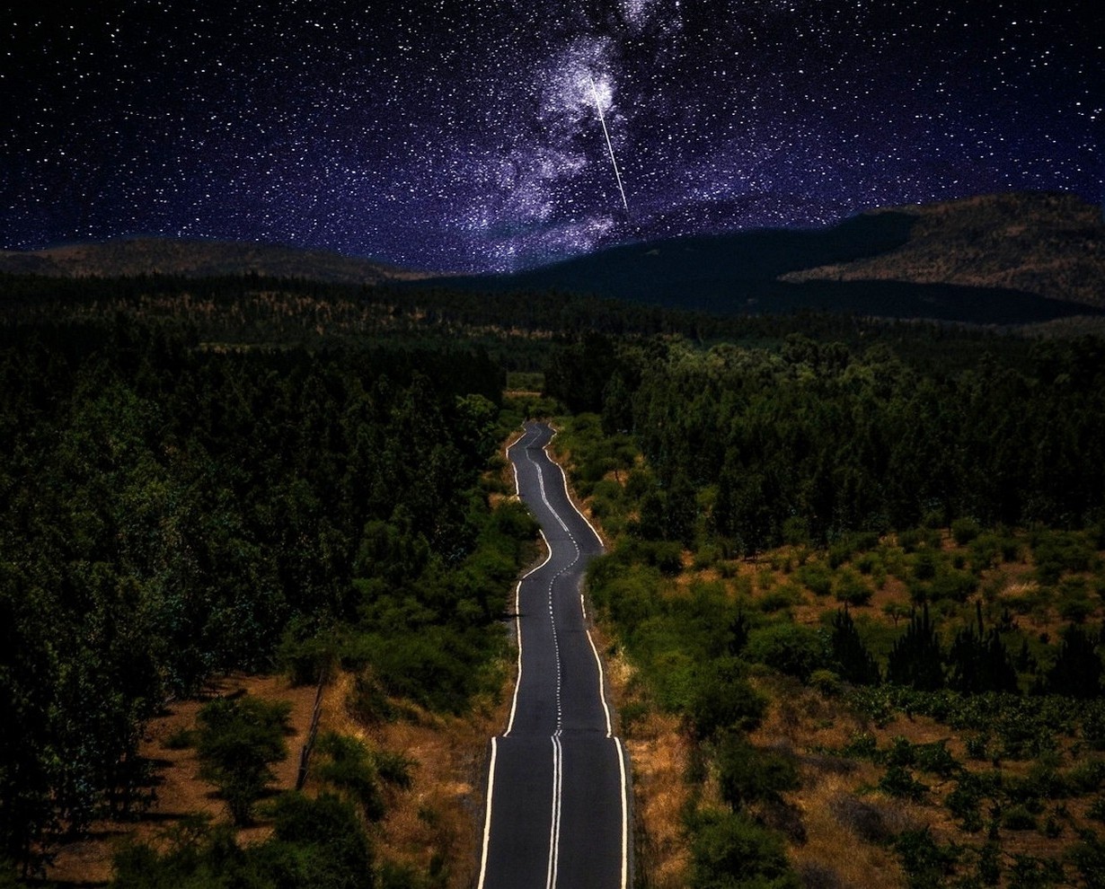 nature, Landscape, Starry Night, Road, Milky Way, Galaxy, Forest, Mountain, Chile, Long Exposure Wallpaper
