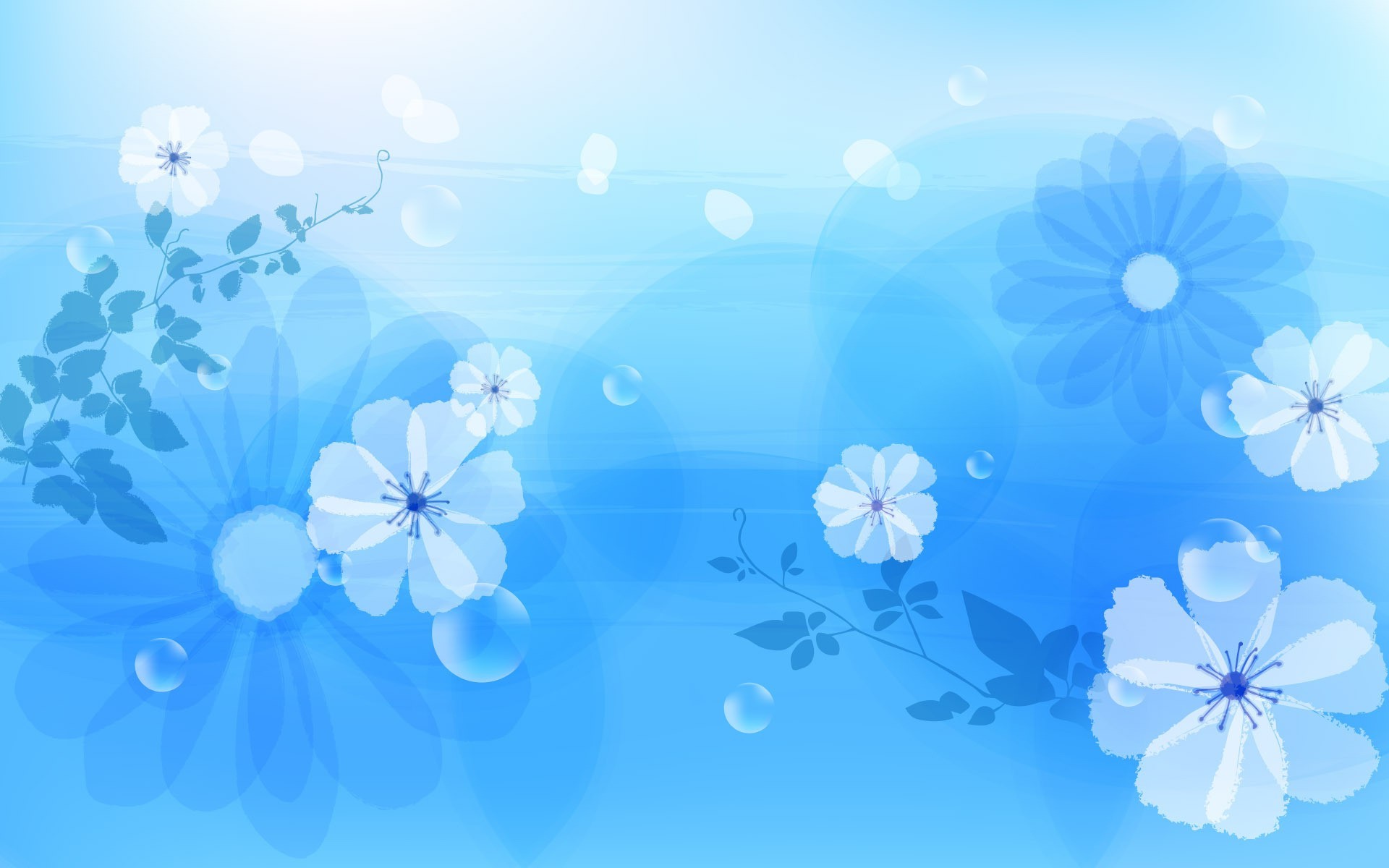 flowers, Drawing, Blue Wallpaper