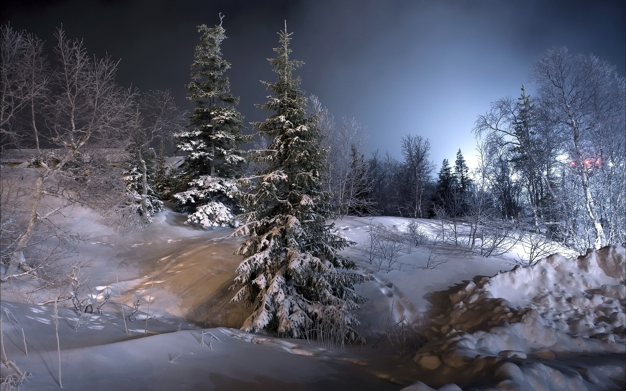 landscape, Nature, Winter, Snow, Forest, Lights, Cold, Trees, Hill Wallpaper