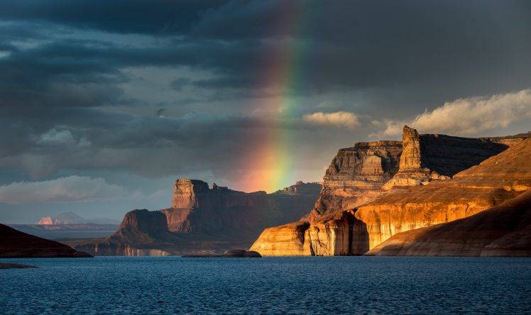 rainbows, Lake, Mountain, Sky, Clouds, Nature, Landscape HD Wallpaper Desktop Background