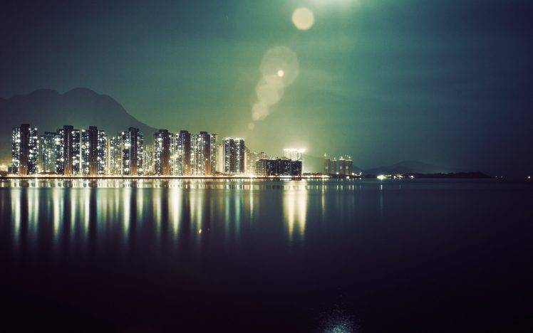 photography, Landscape, Water, Sea, City, Urban, Night, Lights HD Wallpaper Desktop Background