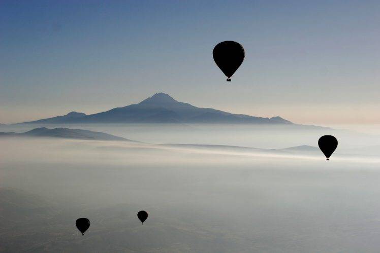 photography, Landscape, Nature, Mountain, Balloons, Hot Air Balloons, Mist HD Wallpaper Desktop Background