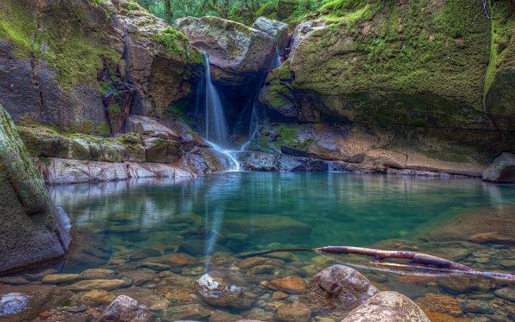 nature, Landscape, Waterfall, Rock, Pond, Moss, Oregon HD Wallpaper Desktop Background