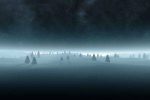 nature, Winter, Landscape, Snow, Trees, Digital Art