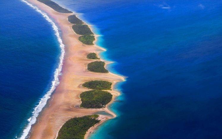 nature, Landscape, Atolls, Beach, Tropical, Sea, Eden, French Polynesia, Aerial View, Sand HD Wallpaper Desktop Background