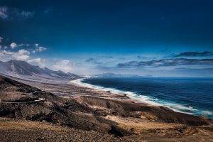 nature, Landscape, Beach, Sea, Mountain, Clouds, Dirt Road, Canary Islands, Spain
