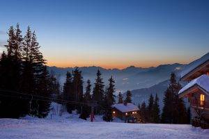 photography, Landscape, Nature, Winter, Trees, Snow, Dusk, Ski Lift, Ski Lifts, House