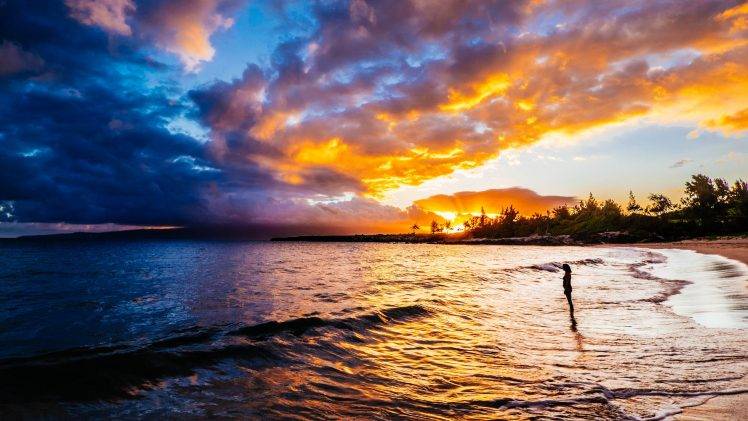 nature, Landscape, Sea, Waves, Sunset, Clouds, Beach HD Wallpaper Desktop Background
