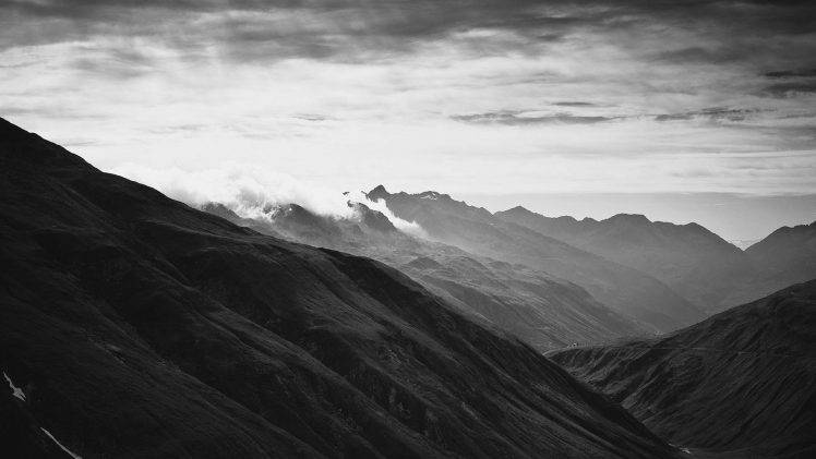 photography, Nature, Landscape, Monochrome, Mountain, Mist HD Wallpaper Desktop Background