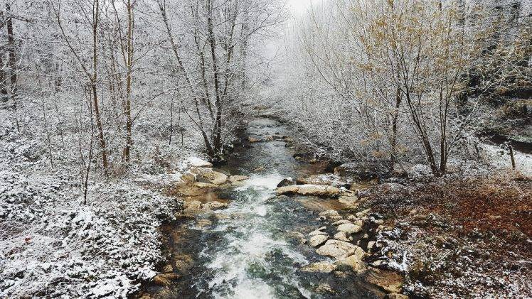 nature, Snow, Winter, Landscape, Forest, River, Trees, Photography HD Wallpaper Desktop Background
