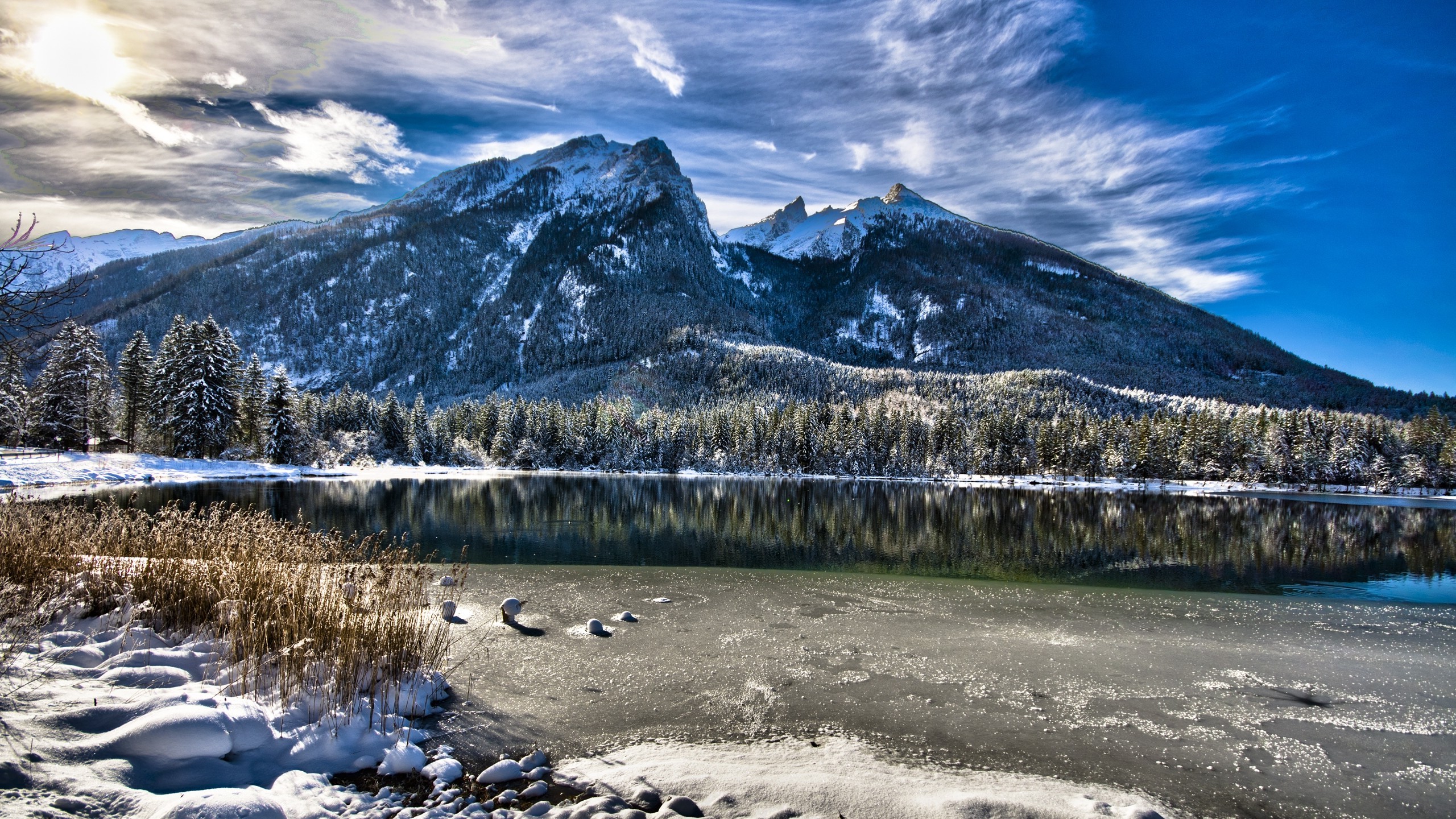 nature, Landscape, Trees, Forest, Pine Trees, Mountain, Lake, Winter, Snow, Snowy Peak, Plants, Reflection, Clouds Wallpaper