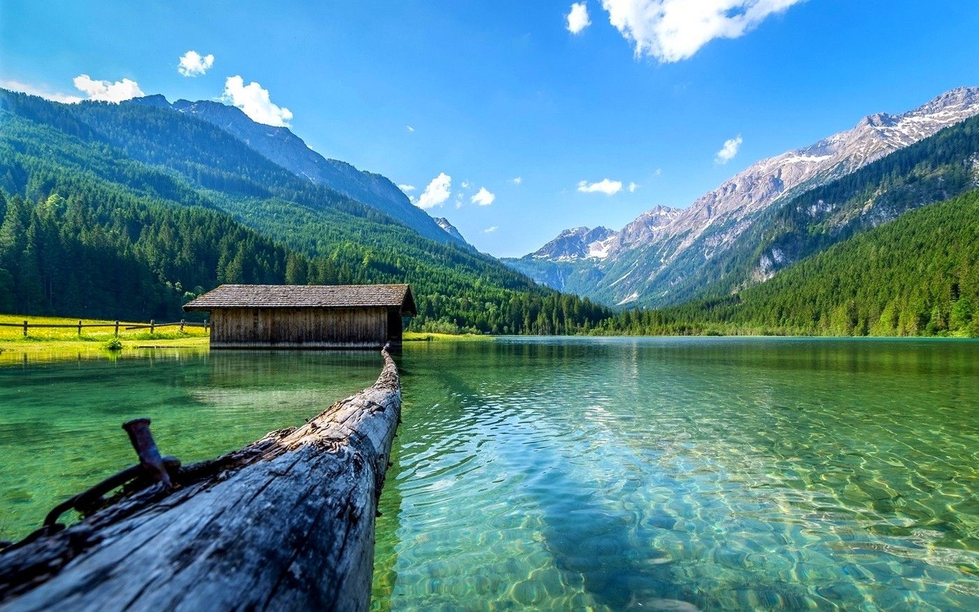 lake, Nature, Boathouses, Mountain, Landscape, Log, Summer, Forest, Daylight, Water, Austria Wallpaper