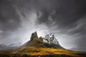 mountain, Winter, Snowy Peak, Nature, Landscape, Dark, Clouds, Cold, Iceland