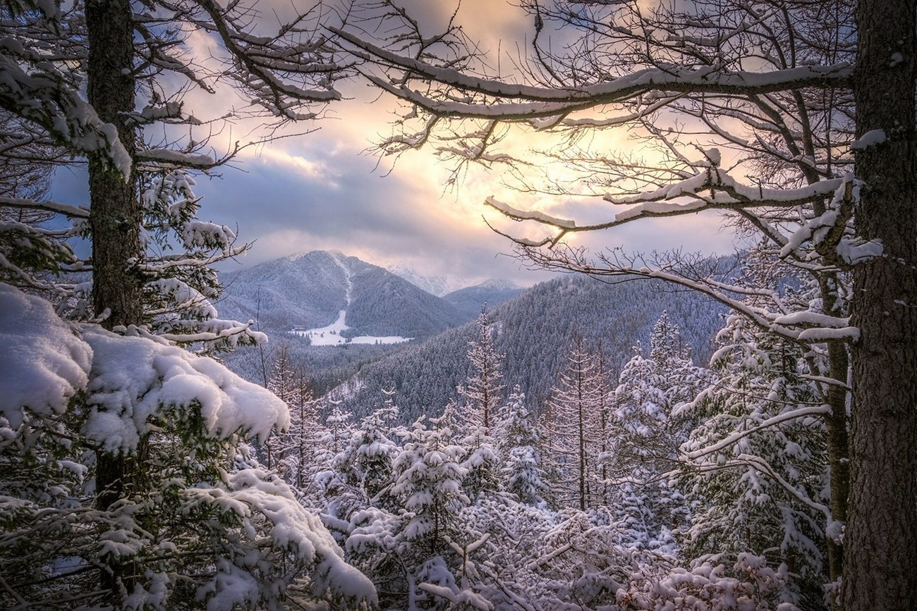 landscape, Nature, Winter, Sunset, Forest, Snow, Mountain, Clouds, Cold, Trees, Poland Wallpaper