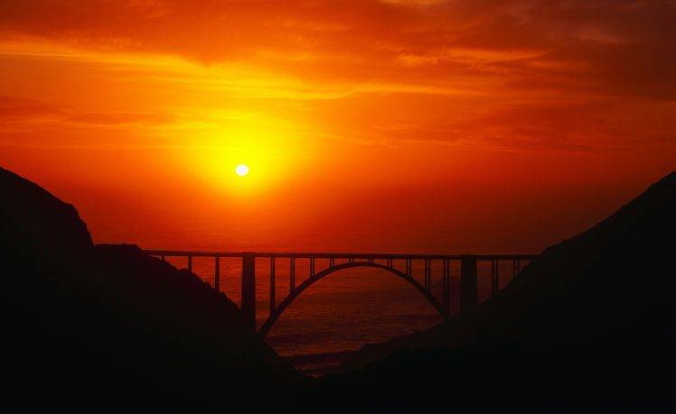 photography, Landscape, Bridge, Sunset, Sea, Water, Architecture HD Wallpaper Desktop Background