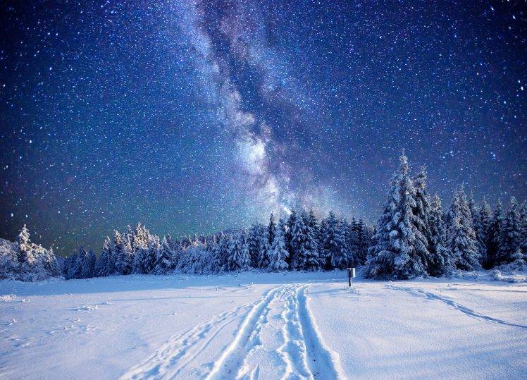 landscape, Night, Winter, Snow HD Wallpaper Desktop Background