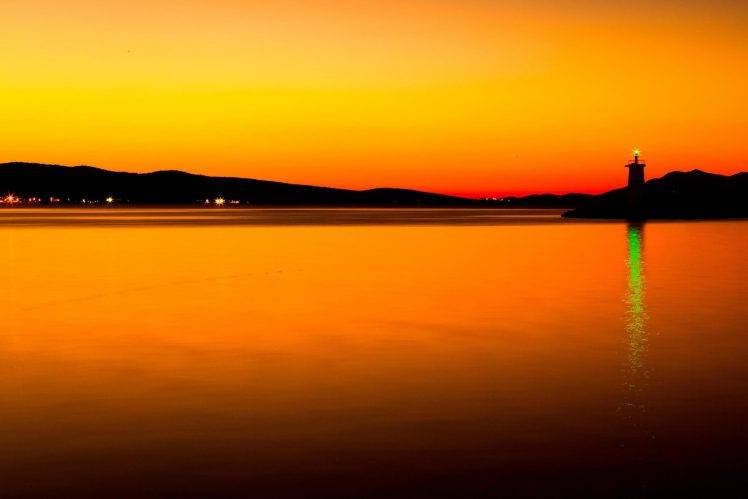 photography, Sunset, Landscape, Water, Sea, Orange, Lights HD Wallpaper Desktop Background
