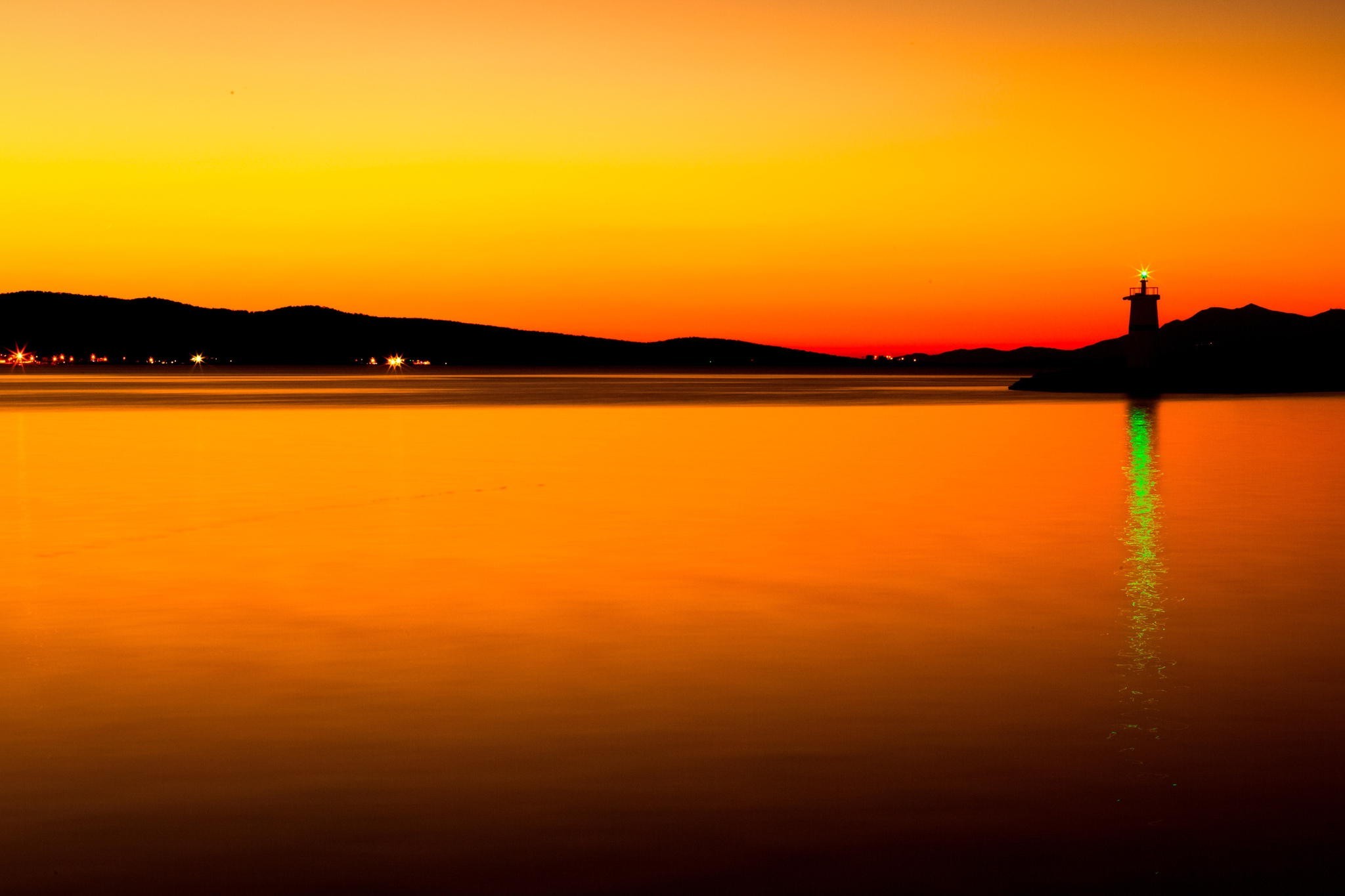 photography, Sunset, Landscape, Water, Sea, Orange, Lights Wallpaper