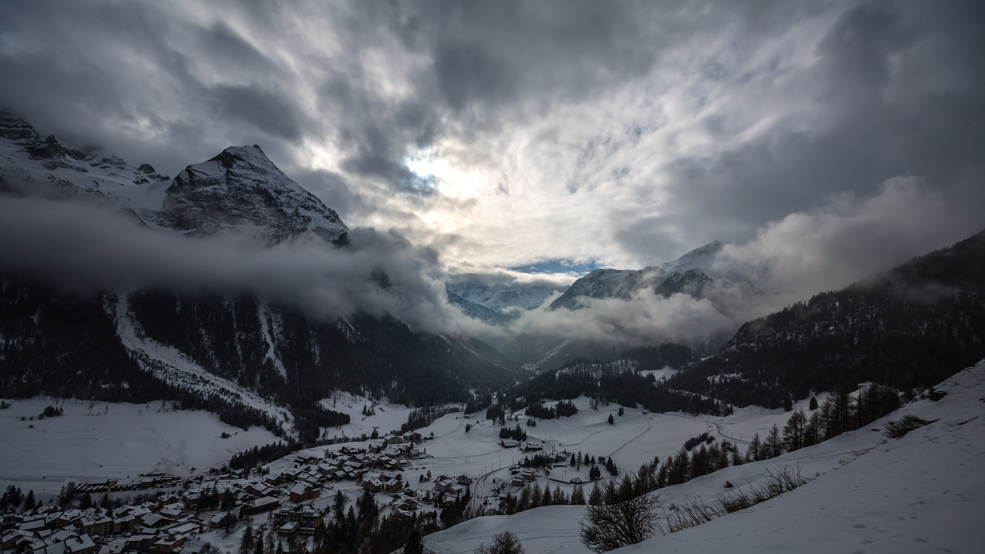 nature, Landscape, Clouds, Mountain, Snow, Mist Wallpaper