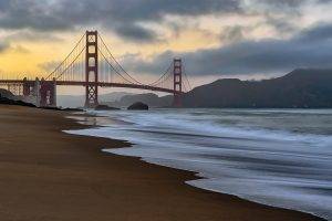 San Francisco, USA, Golden Gate Bridge, Bridge, Pacific Ocean, Sea, Sky, Clouds, Beach, Landscape