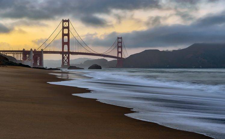San Francisco, USA, Golden Gate Bridge, Bridge, Pacific Ocean, Sea, Sky, Clouds, Beach, Landscape HD Wallpaper Desktop Background