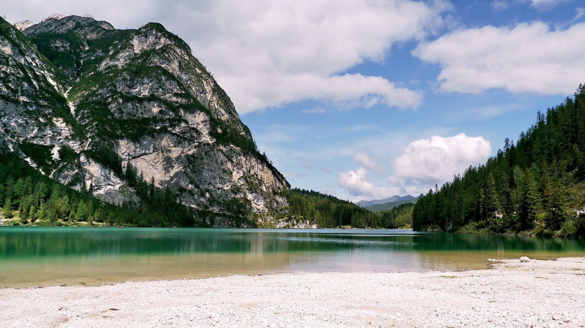 nature, Landscape, Lake, Mountain, Forest, Beach, Clouds, Alps, Summer, Italy Wallpaper