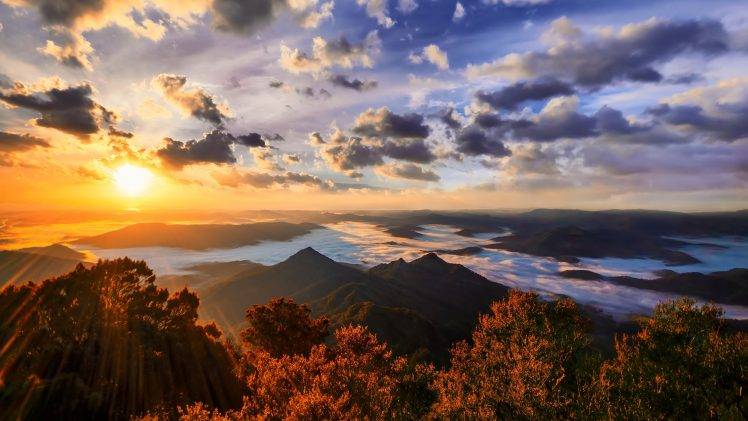 nature, Mountain, Sunset, Landscape, Trees, Forest HD Wallpaper Desktop Background