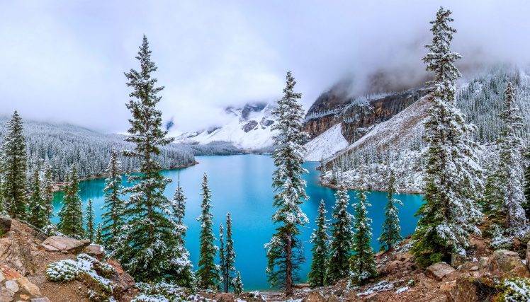 nature, Mountain, Lake, Landscape, Snow, Trees, Forest HD Wallpaper Desktop Background