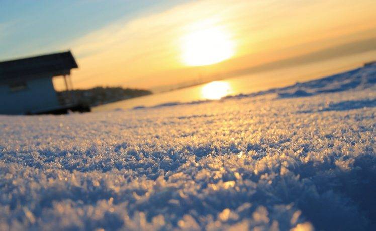 photography, Winter, Snow, Landscape, Water, House, Ice, Sunlight, Reflection HD Wallpaper Desktop Background