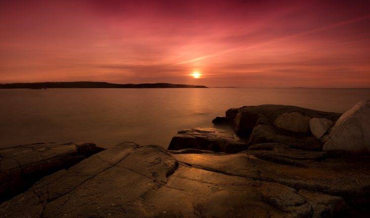 photography, Landscape, Water, Sea, Nature, Bay, Sunset, Rock Formation HD Wallpaper Desktop Background