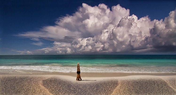 men, Landscape, Nature, Yoga, Beach, Sand, Sea, Clouds, Horizon, Summer, Meditation, Mexico HD Wallpaper Desktop Background