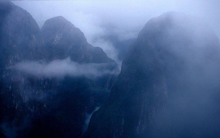 landscape, Nature, Mountain, Sunrise, Mist, Blue, Morning, Machu Picchu, Peru HD Wallpaper Desktop Background