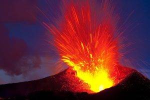 nature, Landscape, Volcano, Lava, Explosion, Clouds, Long Exposure